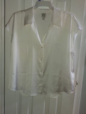 Worthington White /Ivory Satin Button-Front Cap Sleeve Blouse